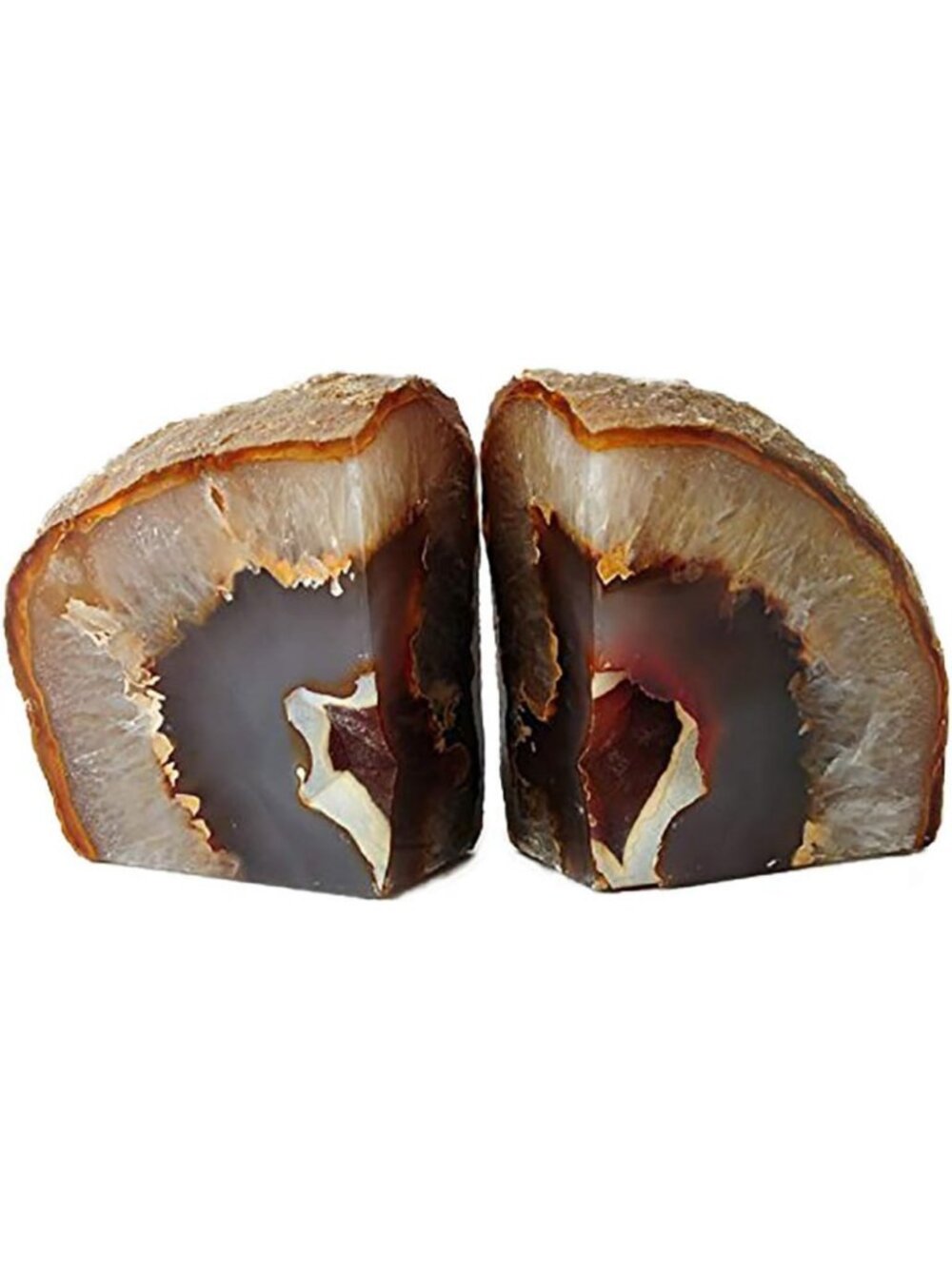 Natural Agate Geode Bookends | Decorative Stone Shelf Holders with Rubber